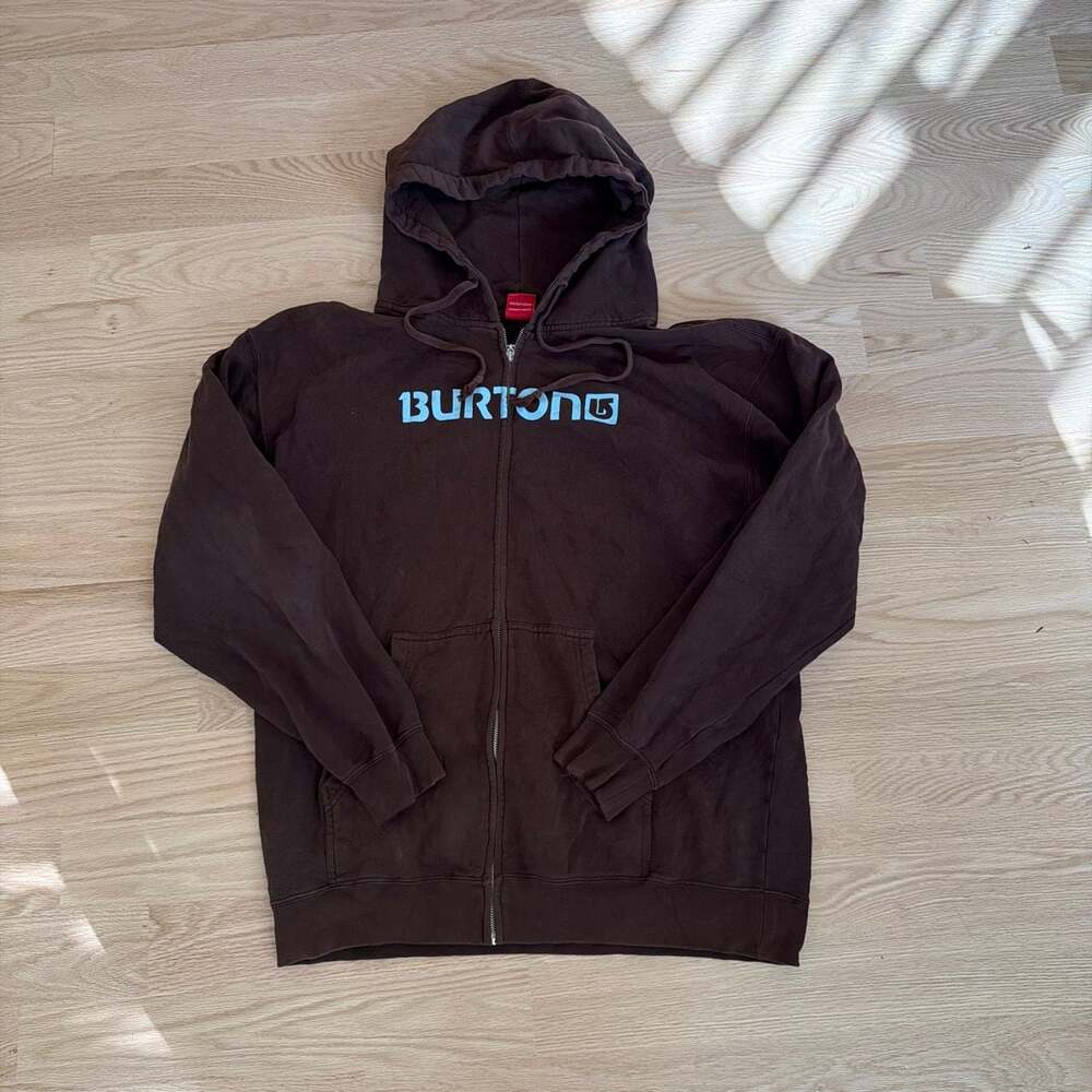 Vintage Burton Brown Full Zip Hoodie Sweatshirt with Blue Logo